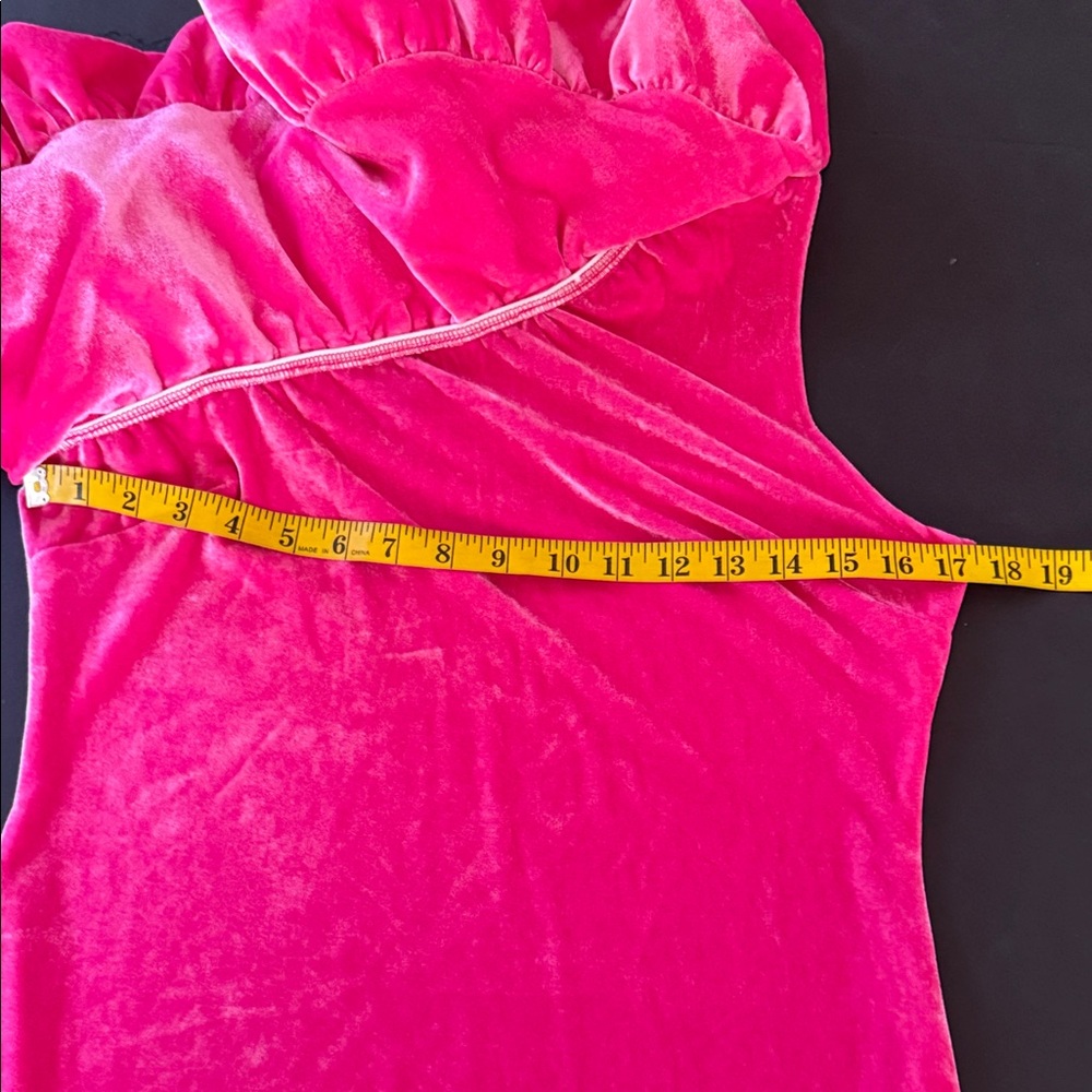 Pink Velvet Off Shoulder Abstract Dress - Picture 9 of 15